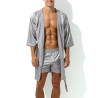 MenSexyWear Peignoir effet satiné Long Slit Gris